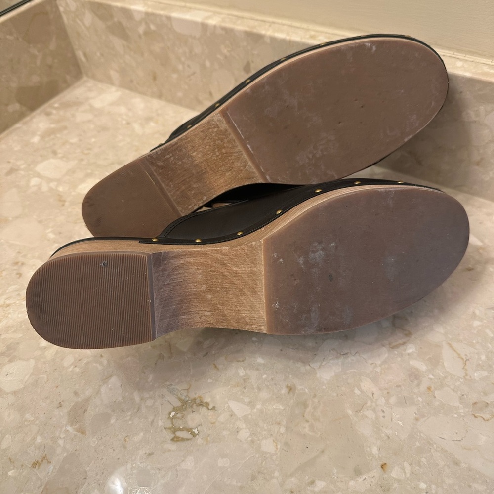 J. Crew Black Leather Mules with Wooden Heel - Picture 7 of 7